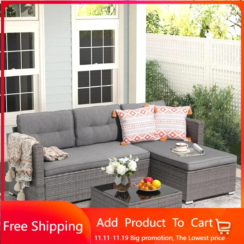 

Outdoor Patio Furniture Sets, All Weather Outdoor Sectional Patio Sofa, Wicker Rattan Outdoor Couch Patio Set with Cushions