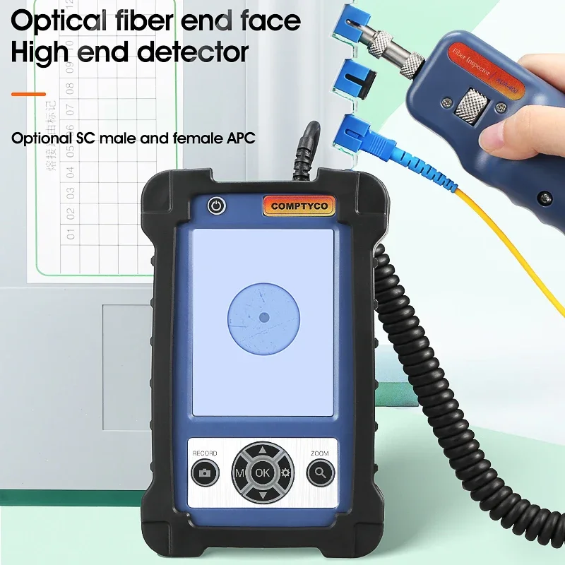 COMPTYCO Fiber Microscope Optical Fiber Video Inspection Probe Fiber Inspector with LCD Monitor APC/UPC Tips