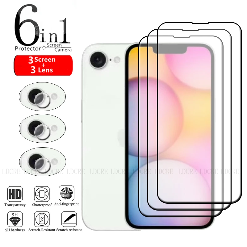 

6-in-1 For iPhone SE 2025 Glass For iPhone SE 2025 Tempered Glass Full Cover 9H HD Screen Protector For iPhone SE 2025 Len Glass