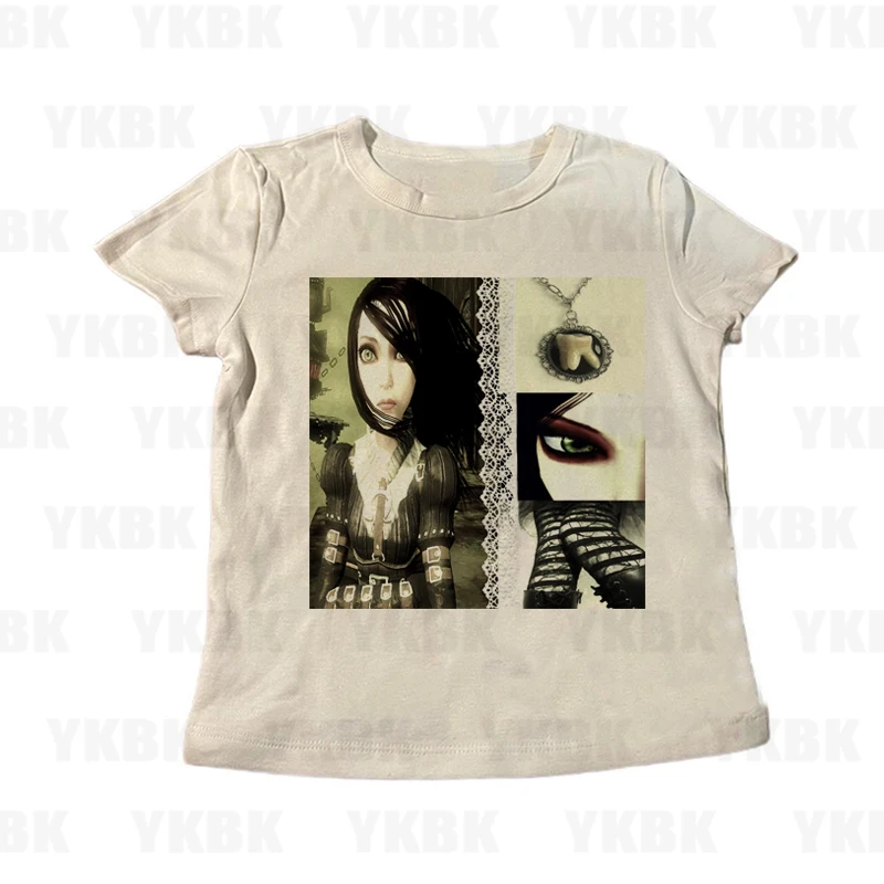 Wit T-shirt Trashy Anime Vrouwen Herfst 2000s Print Streetwear Lange Mouwen O-hals Y2k Top Harajuku Fashion Casual Tees meisje
