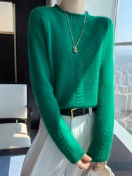 High-end Autumn Winter Women Sweater 100% Merino Wool O-Neck Pullover Twist Flower Long Sleeve Knit Korean Fashion Women Clothes