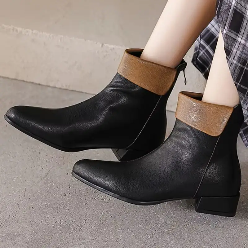 Vintage Ankle Boots for Women Comfort Low Heel Black French Style Short Boot Autumn Winter Party Dance Shoes Lady Large Size 46