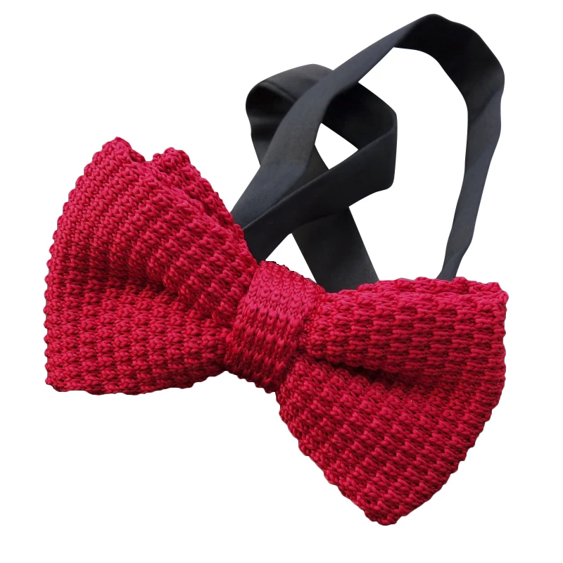 New Wine Navy Knitted Solid Red Bowtie for Mens Pre-Tied Adjustable Polyester Butterfly