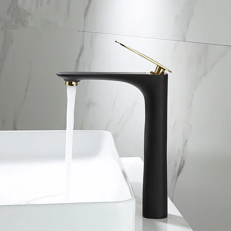 

Basin Faucets Black and Gold Sink Mixer Hot and Cold Bathroom Tap Brass Black Crane