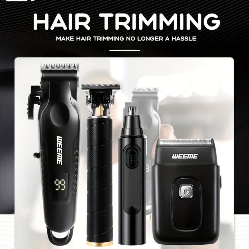 WEEME 4 in 1 Men Grooming Kit LCD Display USB Rechargeable Hair Clipper Beard Trimmer Nose Trimmer T-Blade Shaver Gift for Dad image 5