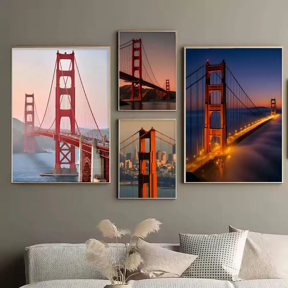 San Francisco Golden Gate Landmark Iconic Painting Calligraphy Stylish Canvas Poster Wall Art for Bedroom Home Decor Gift