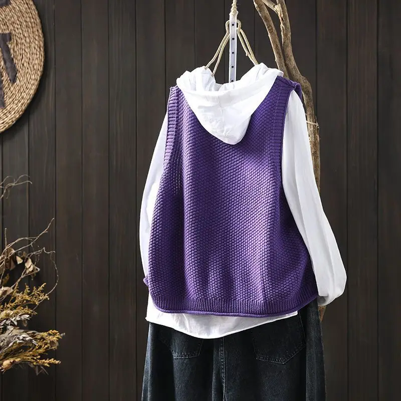 Cardigan Korean Fashion Sweater Autumn/Winter Knitted Women's Top 2024 New Tank  Casual  Sleeveless Clothes x233