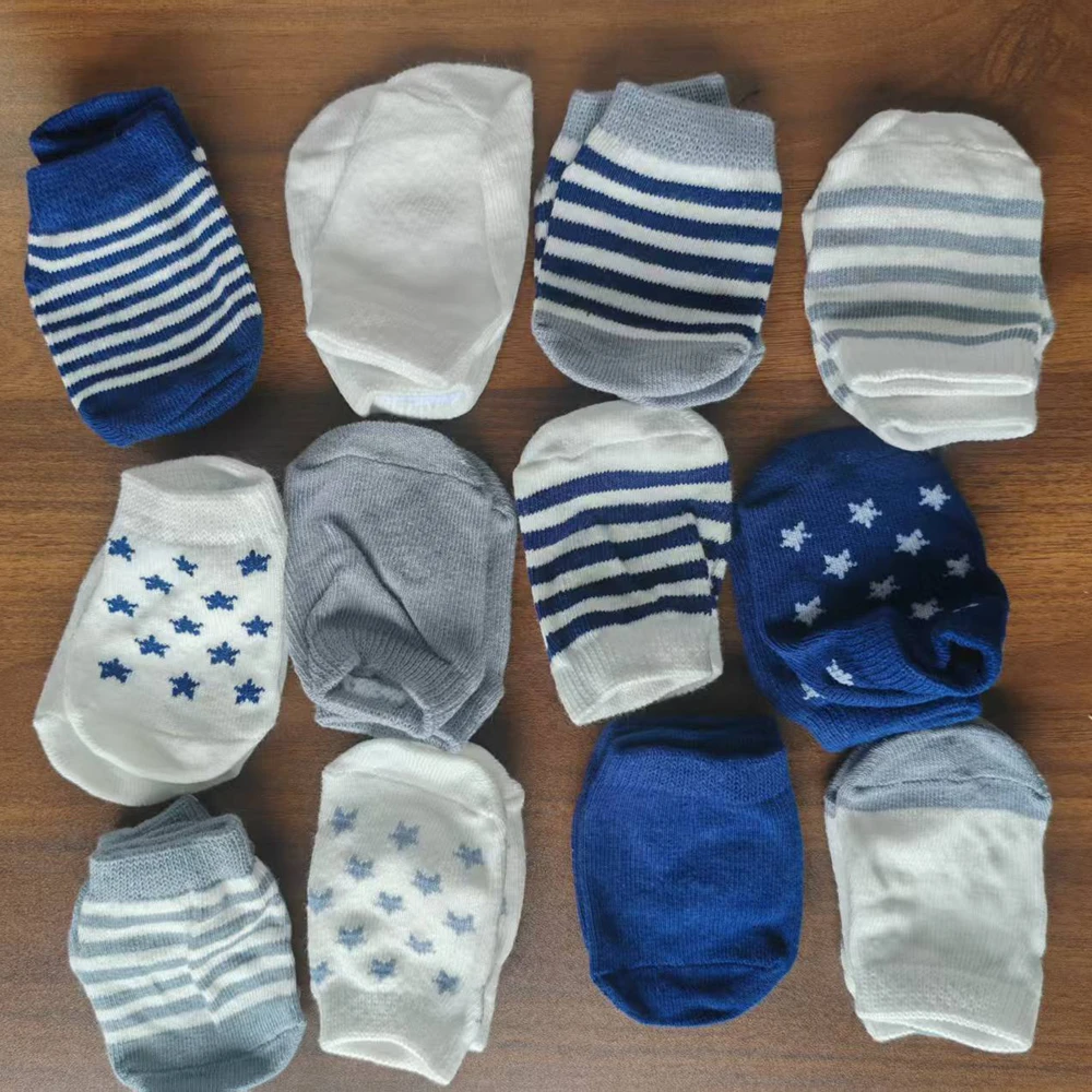 Baby Cotton Anti-Slip Socks with Stripe Star for Toddler 0-5 Years Indoor Floor Socks Soft Breathable Non-Skid Grip 12 Pairs/Set