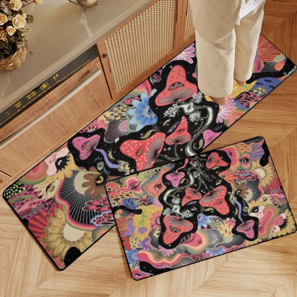 Kitchen Mat Floral Print Kitchen Carpets Vibrant Color Wear Resistant Non slip Mats for Easy Anti fouling Foot Pad