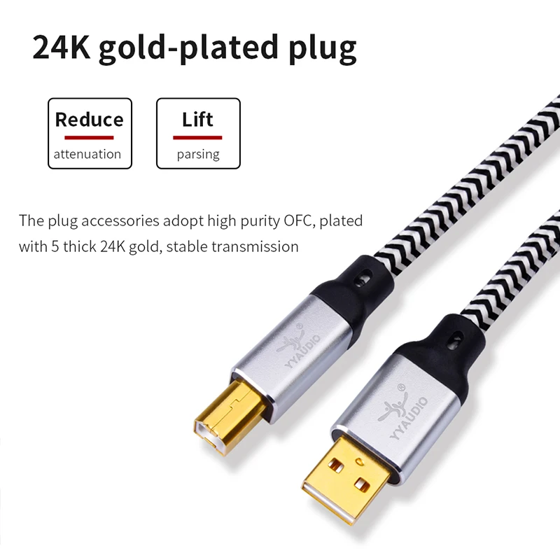 Kabel Hifi USB DAC Wysokiej jakości posrebrzany kabel Hifi Data Audio typu A do typu B do wzmacniacza Hifi DAC