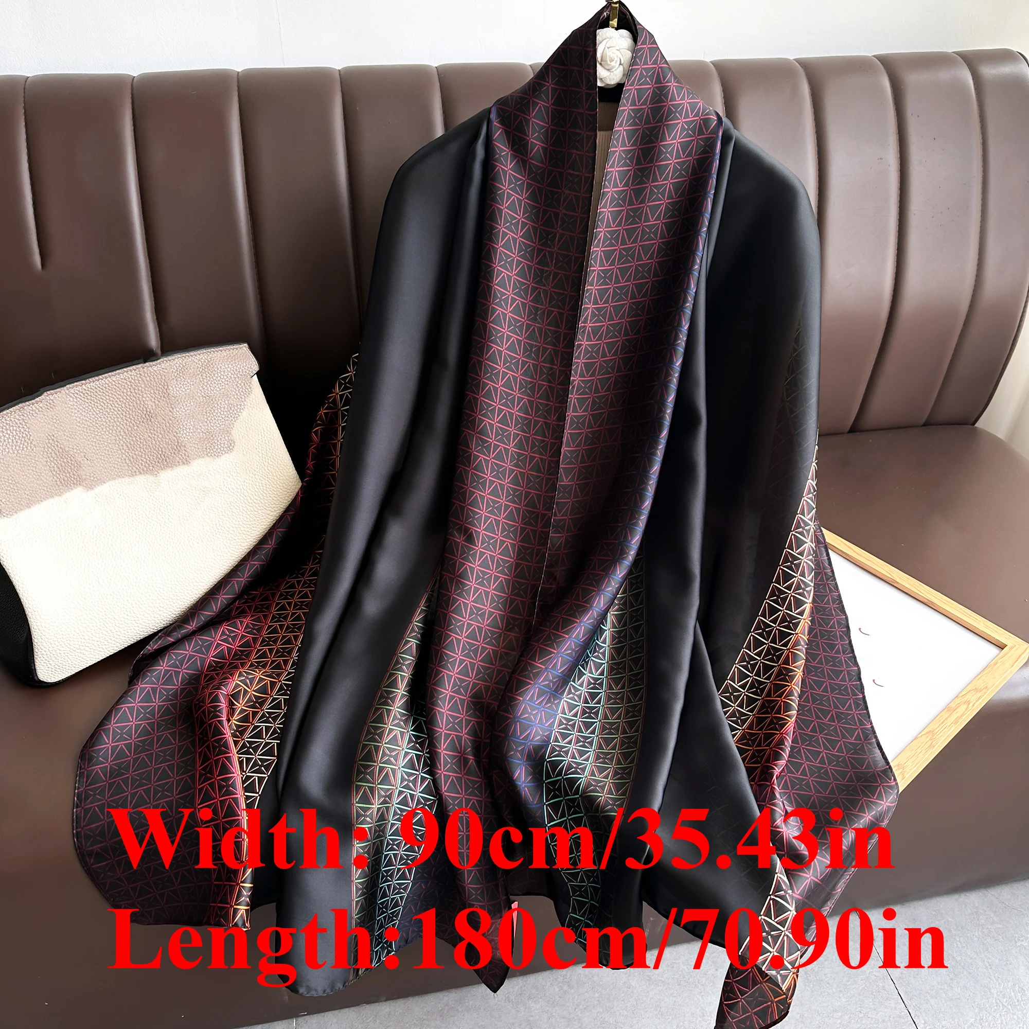 جديد Lijing الساتان وشاح الموضة قميص نسائي الديكور وشاح سلسلة هندسية اللون منعت التنقل وشاح