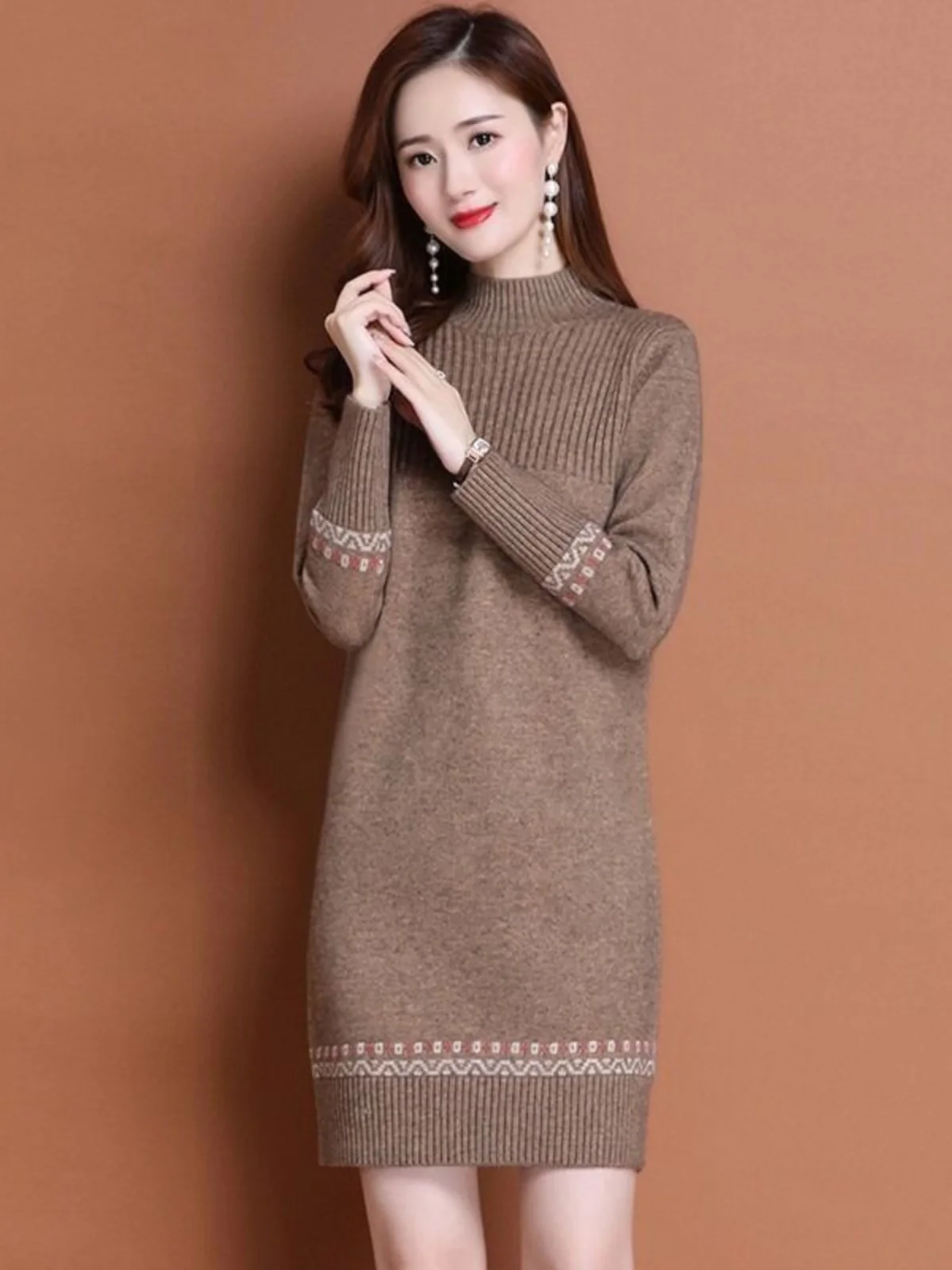 

Women's Mid-Length Knitted Sweater Dr Loose Fit Thiened f High Collar Inner Wear for Autumn Winter Faionable