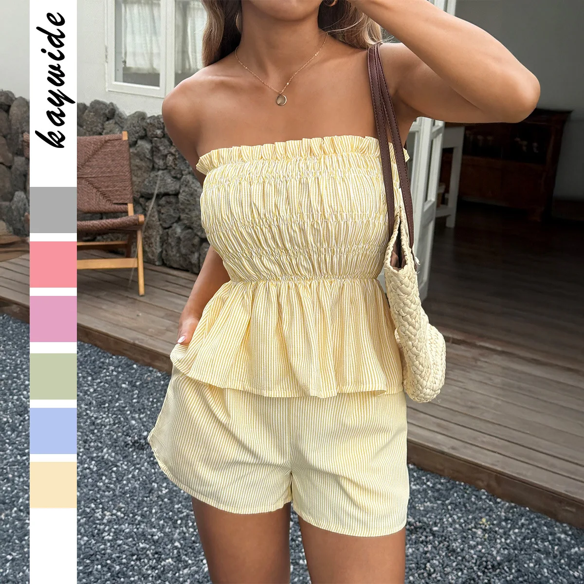 

Casual Simple Tube Top Ruffled Shorts Suit Women's Clothing 2025 Summer New Two-piece Suit Ensemble Femme 2 Pièces