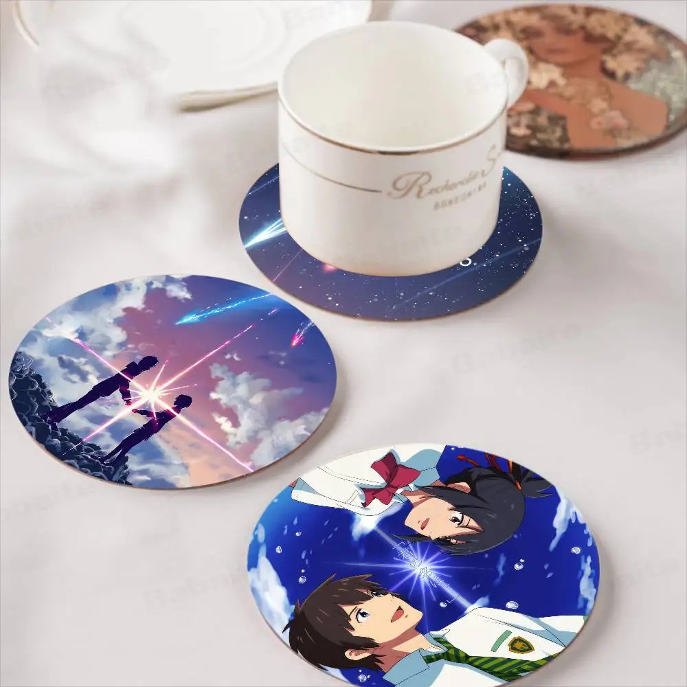 Anime Your Name Coasters Suitable for daily family gathering decoration, kitchen, anti-slip wooden coasters