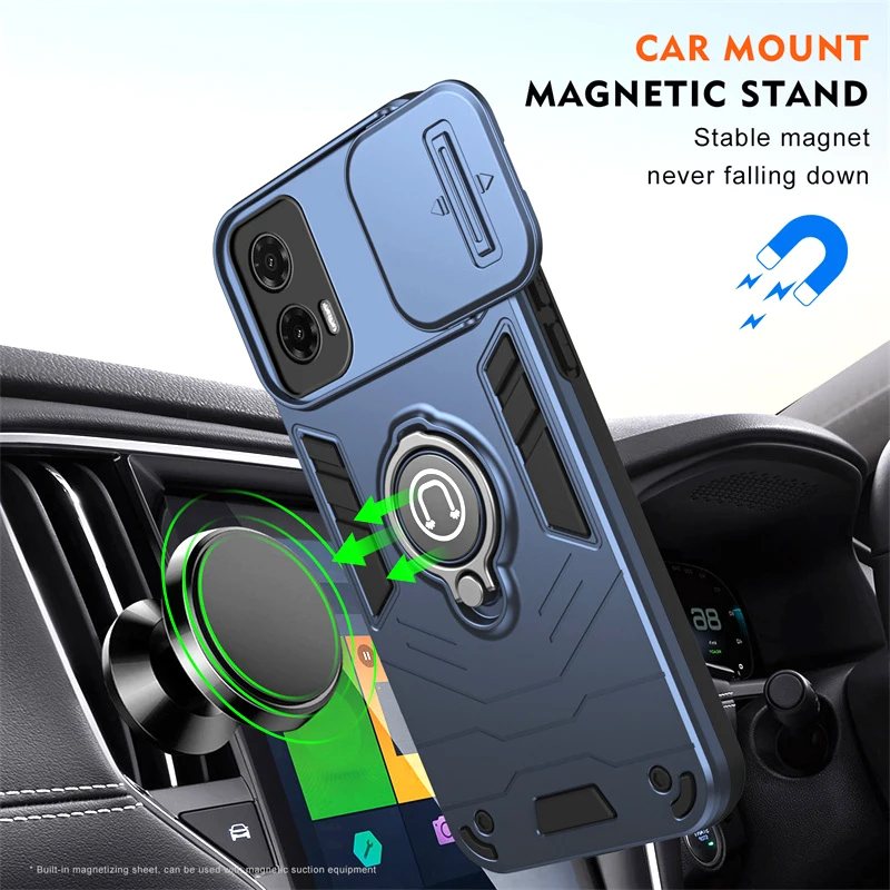 Funda For Motorola Moto G35 5G Case Armor Magnetic Ring Stand Shockproof Phone Cases For MotoG35 G 35 Slide Camera Protect Funda