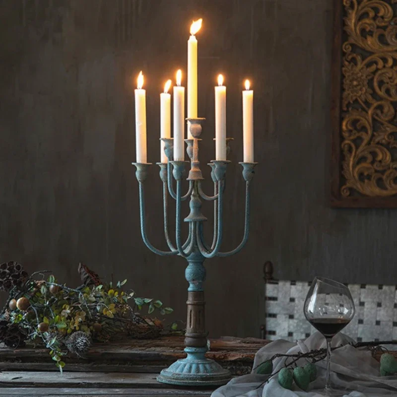 ‌French Baroque 5-Arm Candlestick - Antique Gold Dining Table Centerpiece Luxury Hand-Carved Iron Candle Holder for Events