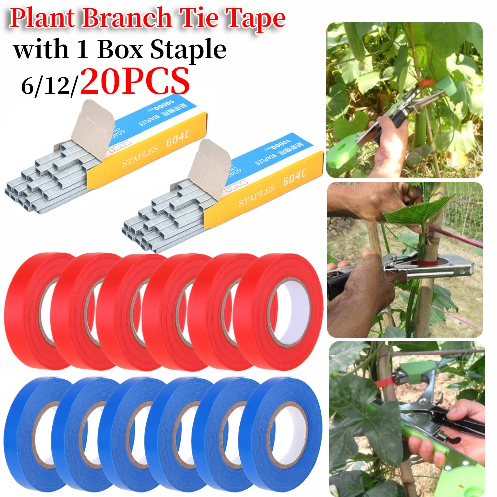 

10/20Pcs Plant Branch Tie Tape Hand Tying Binding Tools with 1 Box Staple For Garden Tying Machine Vegetable Fruit Tree Tapenter