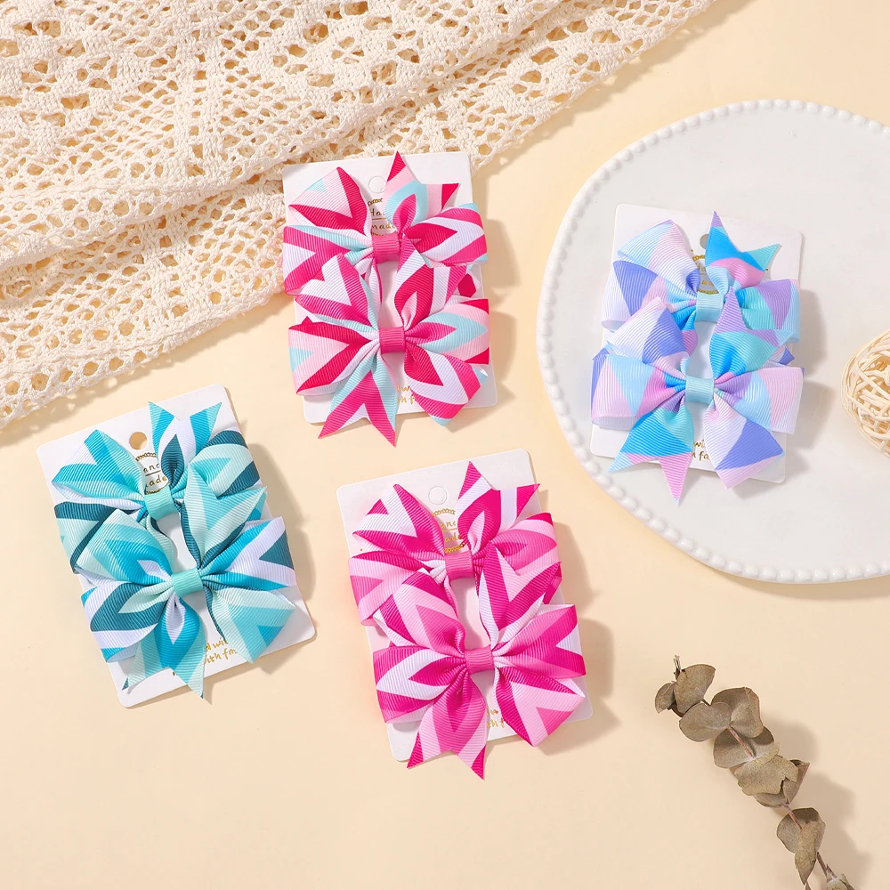 

2pcs/set 3.15'' Big Grosgrain Ribbon Boutique Gradient Color Hair Bows with Clip for Girl Kid Handmade Headwear Hair Accessories