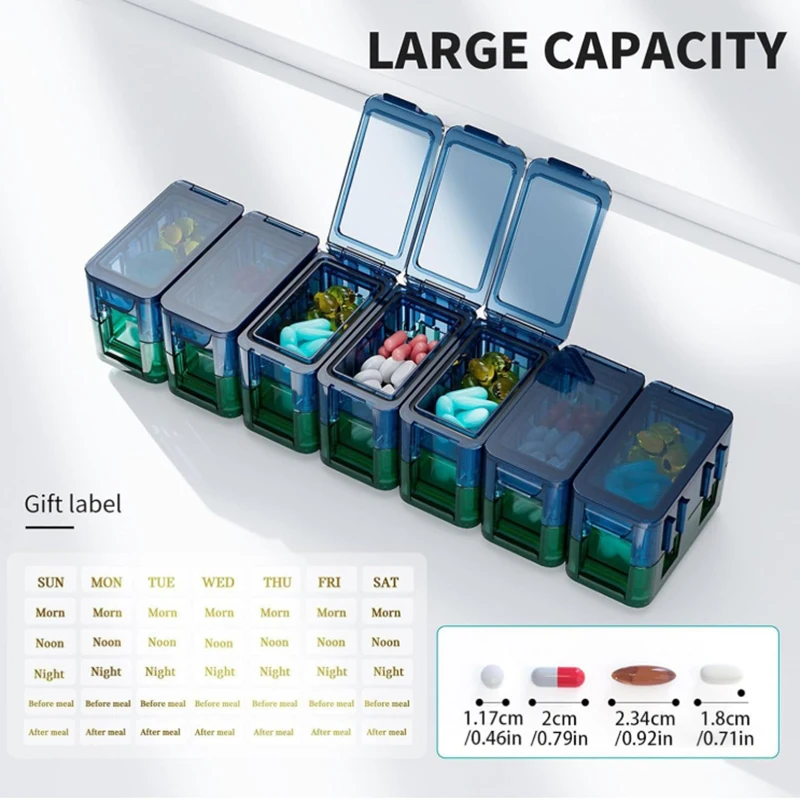 Extra Large Pill Organizer Weekly Waterproof 7-Day Compartments Case for Medicine Vitamin Travel Pills Tablets Storage Container