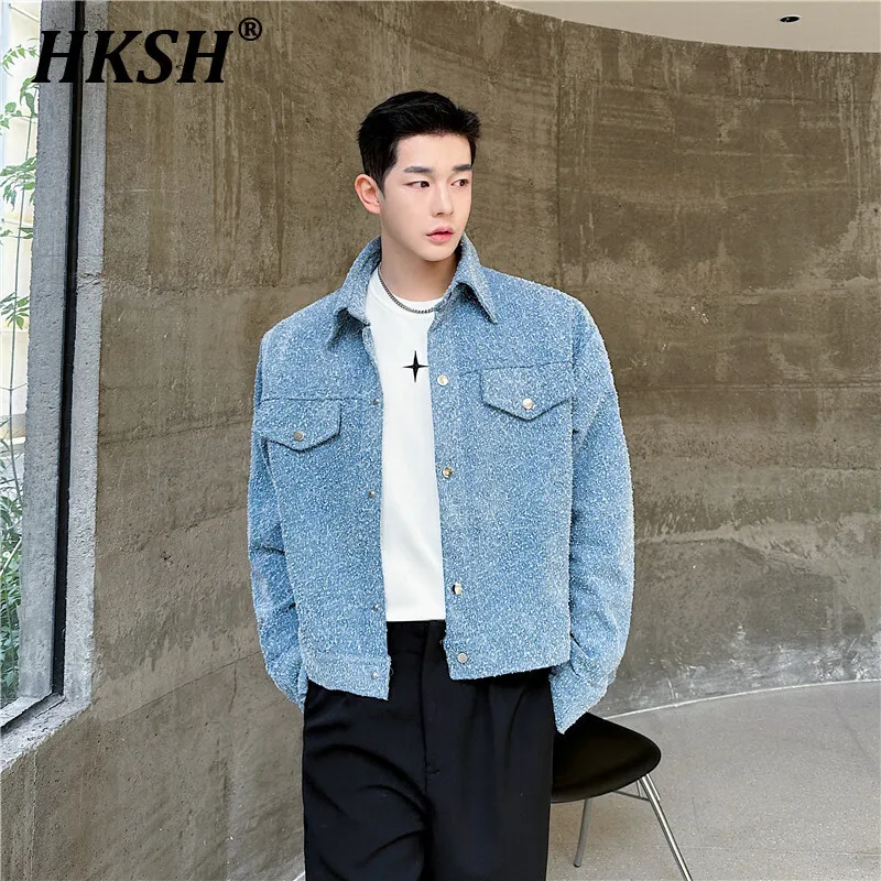 

HKSH Autumn Spring New Men's Tide Punk Denim Jackets Trend Fashion Korean Niche Flower Washed Design Chic Streetwear Coat HK2400