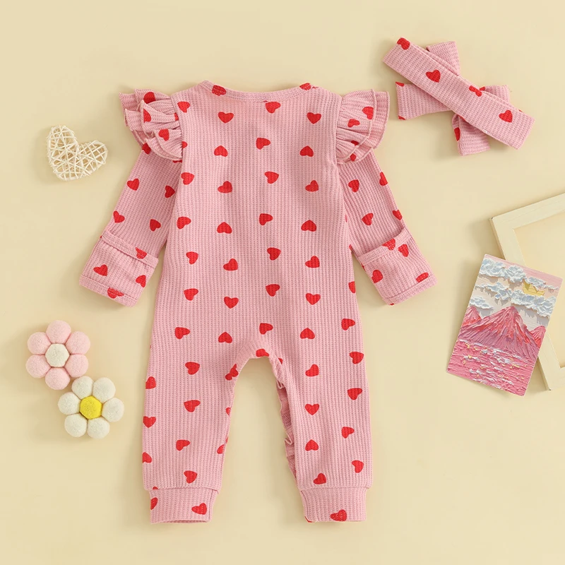 Newborn Girl Valentines Day Outfit Knit  Ruffle Romper Coming Home Outfit Baby Clothes For Girls