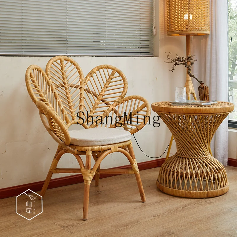 

CL log chair tea table rattan simple single balcony leisure chair three-piece set