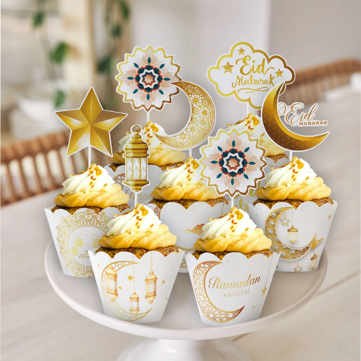 EID Mubarak Decorations Paper Cakecup Ramadan Decor 2025 for Home Cakecup Ramadan Kareem Islamic Muslim Party Eid Al Adha Gifts