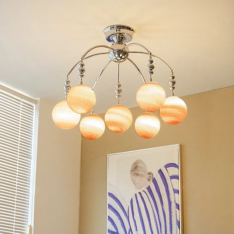 Nordic Medieval Style Spherical Glass Pendant Light Living Room Bedroom Romantic Pink Chandelier Home Decor Electroplating Proce