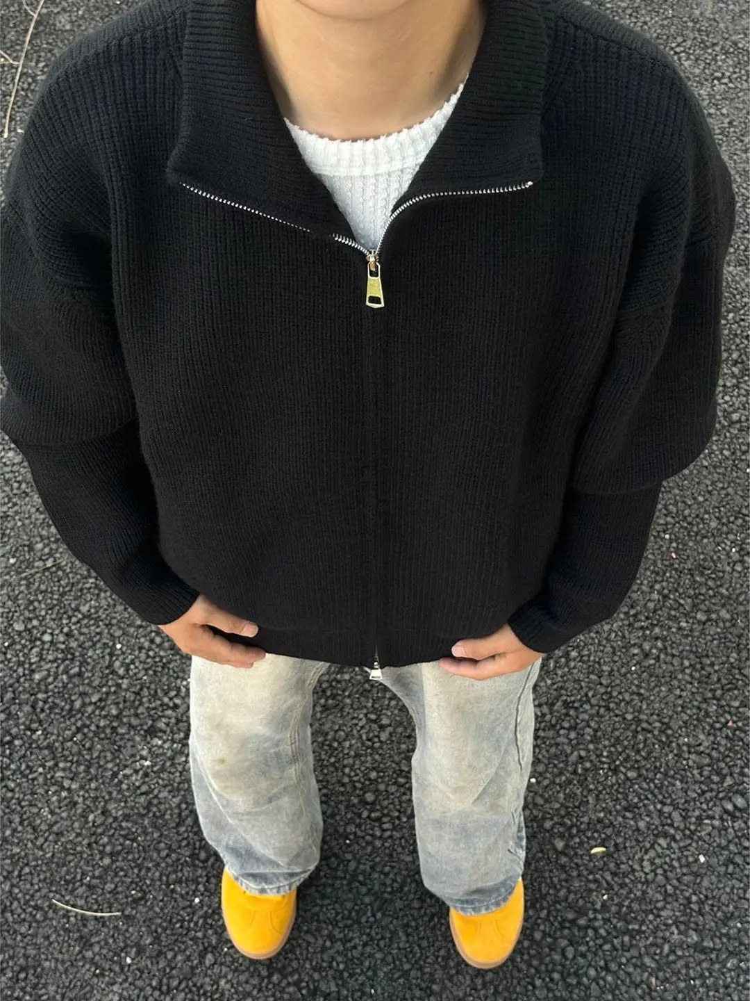 

Extra Large 300 Pou Bla Stand Collar Knitted Open Cardigan Men's Autumn Winter Loose Sle Soft Cozy Sweater