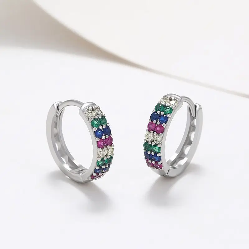 Wholesale--- 2 Line AAA+ Multicolor Zircon Hoop Earrings for Women Fashion Jewelry Gold Plated