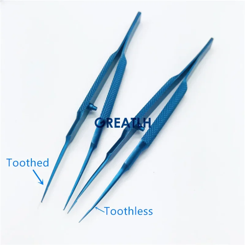 14CM Titanium alloy Micro tweezer Conjunctiva Toothed curved Forceps ophthalmic instrument