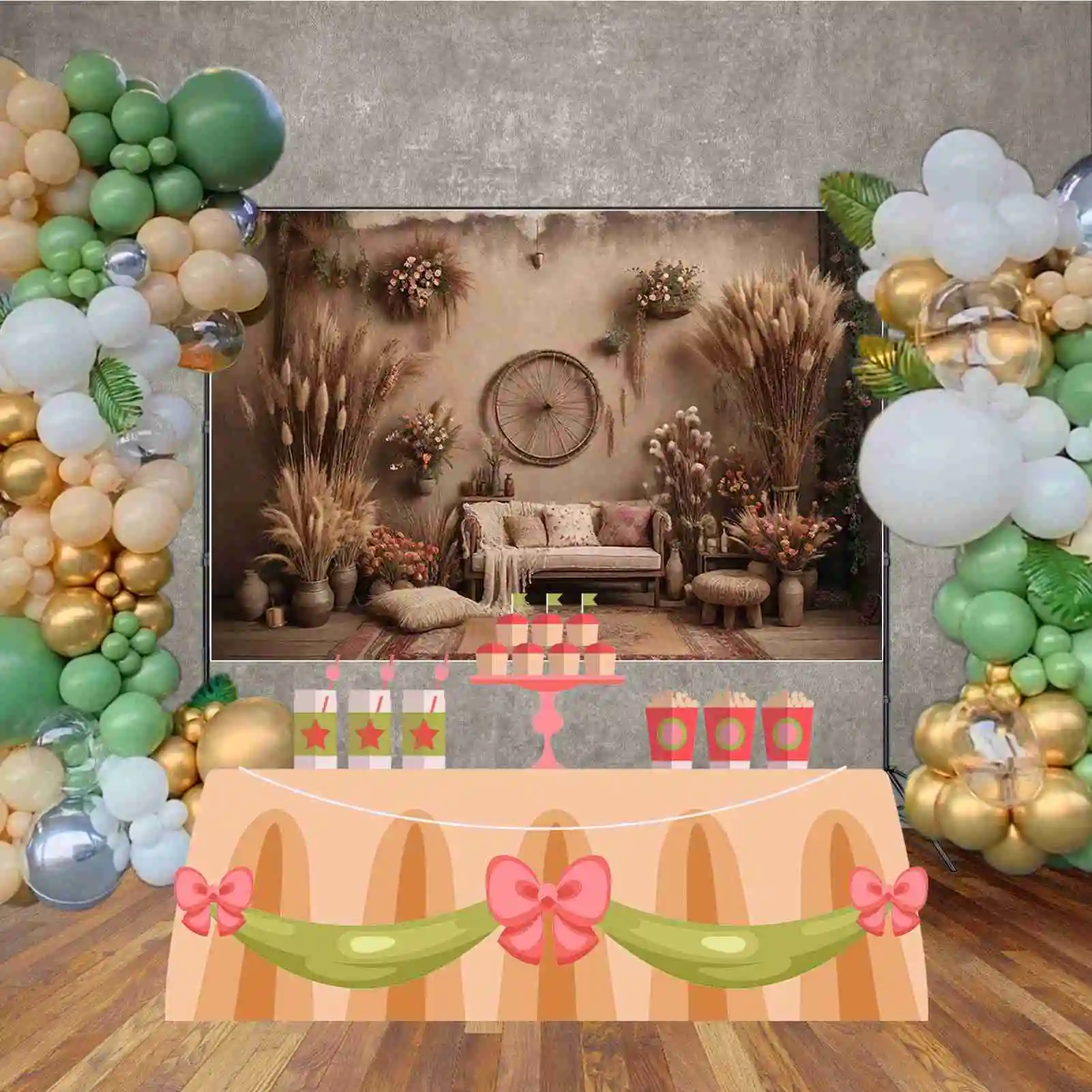 MOON.QG Rural Home Birthday Background Women'S Boho Living Room Wall Backdrops Customized Party Decoration Photography Props