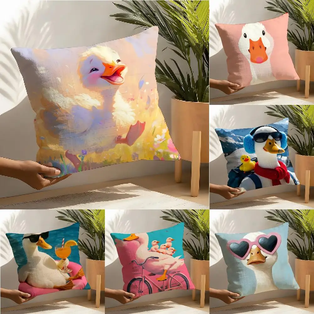 Funny And Cheerful Duck Pattern Pillow Case Cotton Linen Fabric Square Zipper Pillowcase Home Decorative Living Room