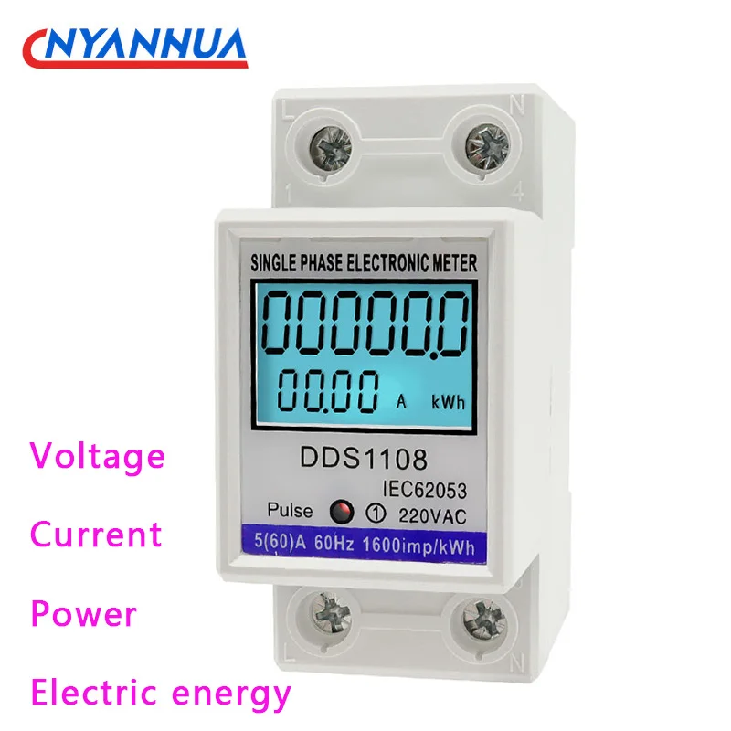 kWh Voltage Current Power Consumption Counter Electric Wattmeter 220V Din Rail Single Phase LCD Digital Energy Meter