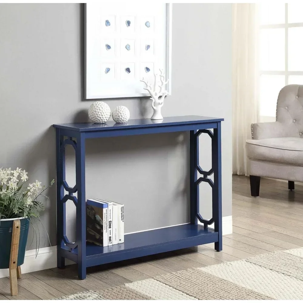 Sofa table with shelves, console table, artificial wood, 2-tier shelves, cobalt blue