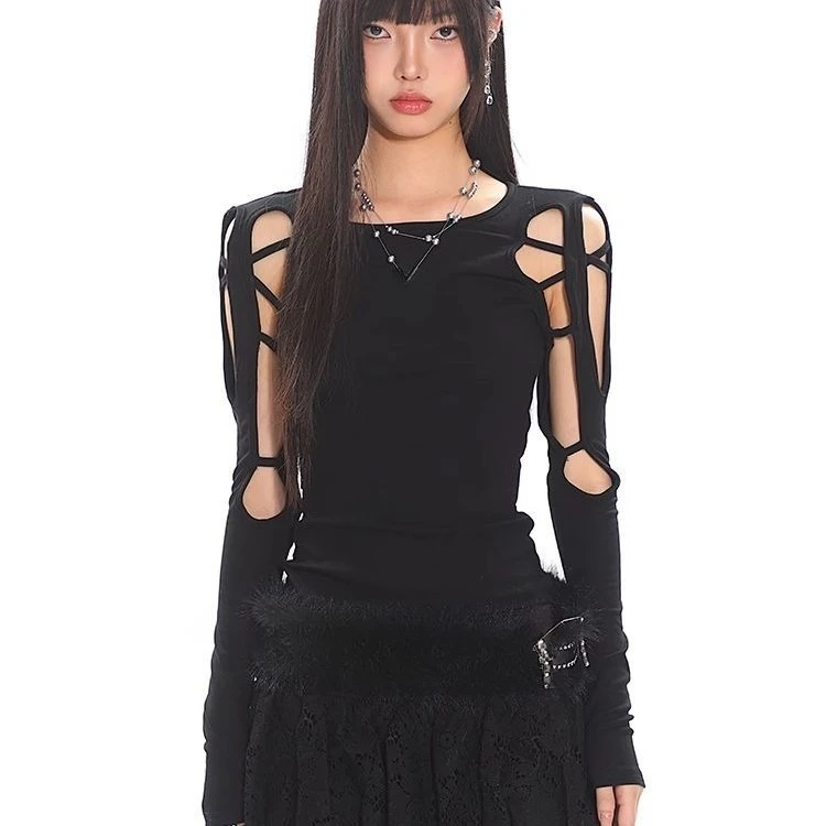 Retro Punk Rockผู้หญิงเสื้อยืดHarajuku Y2K Gothic Subculture Streetwear Vintage Distressed Top Designพิมพ์Teesแฟชั่นChic