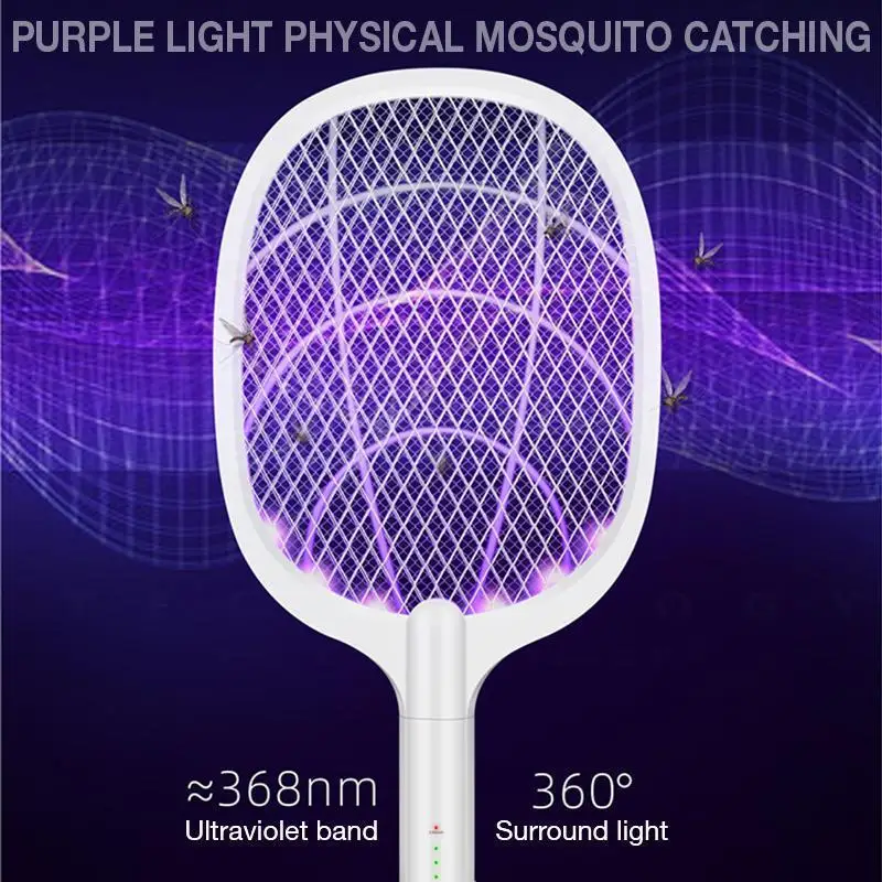 USB Electric Shock Mosquito Lamp Portable Handheld USB Charging Fly Swatter Electric Shock Triple-layer Mesh Lamp Home Tools