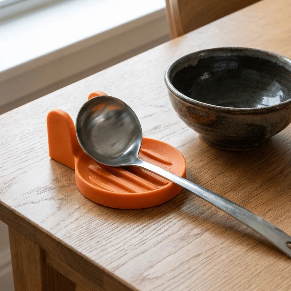 Multi-functional 3D Printed Spoon Holder Orange Non Slip Ladle Storage Rack Stain-proof Anti-drip Spoon Rest Dinning Table