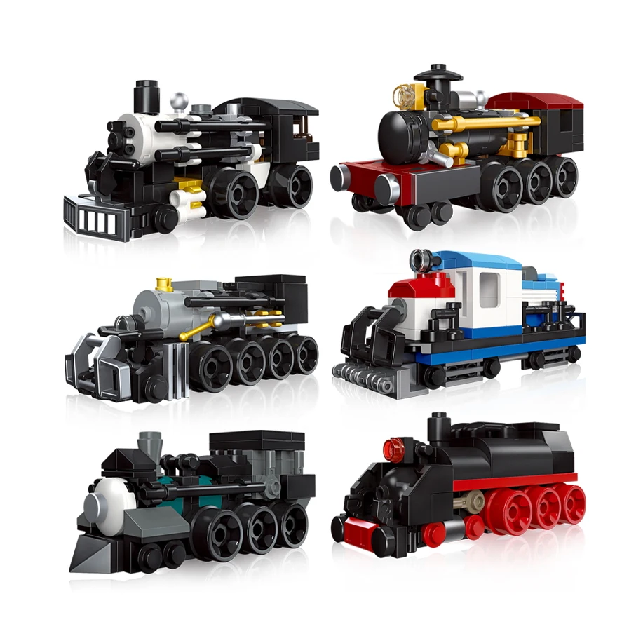 

Mini 6-in-1 Building Block Classic Train Kits German Steam Locomotive Building Bricks DIY Rail Train Asseble Bricks Toys