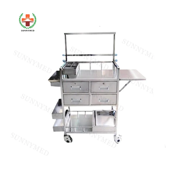 SY-R043 Medicine Wound care car stainless steel Trolley Cart Luxury Hospital multifunctional nursing cart trolley