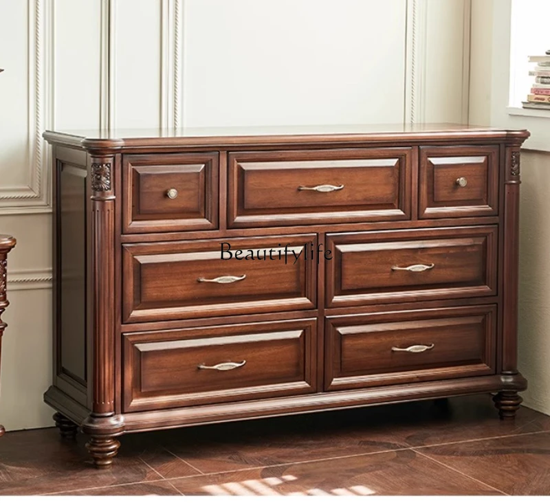 

05-American retro mahogany all-solid wood long chest furniture seven chest cabinets