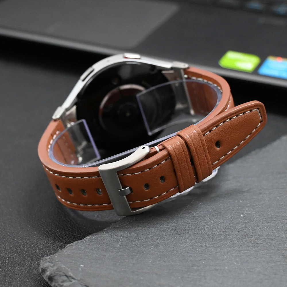 Correa de cuero sin huecos para Samsung Galaxy Watch 6 Classic, pulsera de 45mm, 47mm, 43mm, 4/5/6, 44mm, 40mm, Ajuste rápido