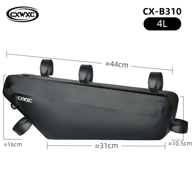 CXWXC 1,8L/3L/4L Vollständig wasserdichte Fahrrad-Dreieckstasche Fahrradrahmen Vorderrohrtasche Fahrradtasche MTB Road Pannier Verpackungsbeutel