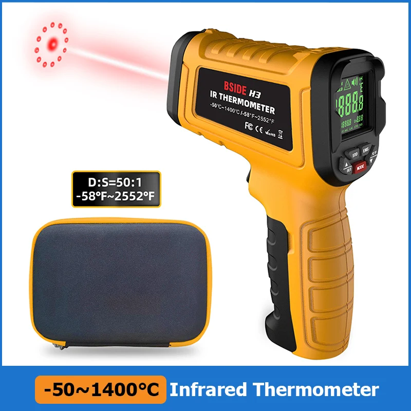 -50 ~ 1400 ℃ cyfrowy termometr LCD podczerwieni przemysłowy bezkontaktowy miernik wysokiej temperatury C/F pomiar temperatury Tester narzędzi