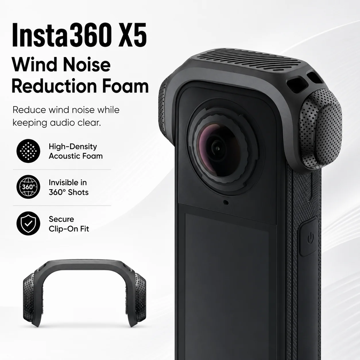 Windkap voor Insta360 X5 camera, akoestische spons windruisonderdrukkende hoes, onzichtbare 360° opname microfoonbescherming