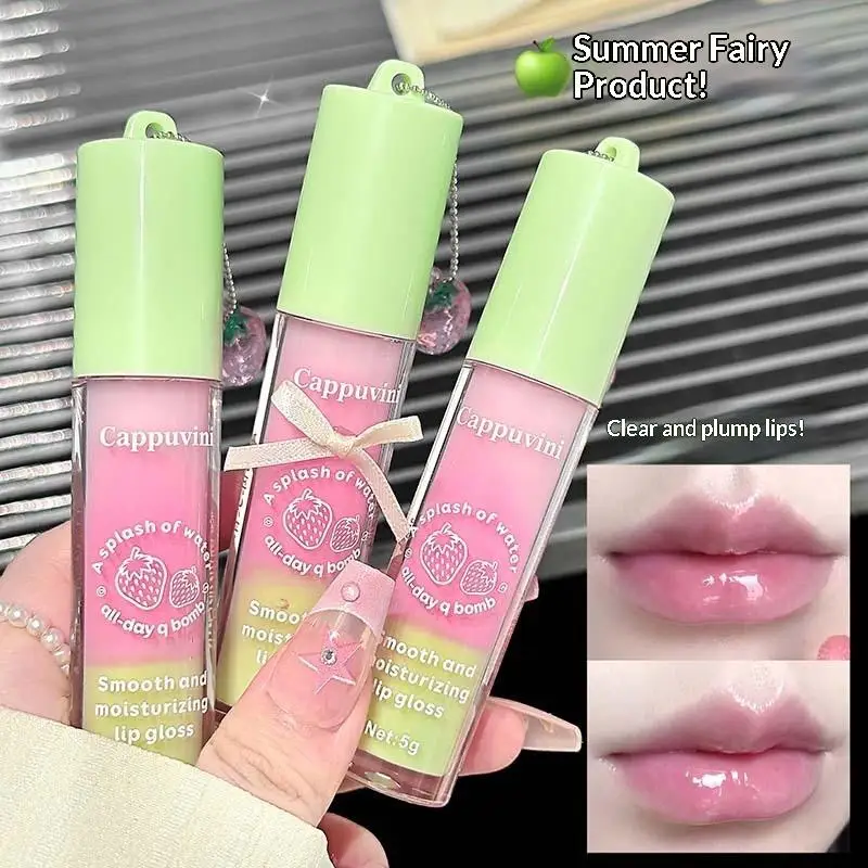 【WHB】Cappuvini Strawberry Lip Oil Mirror Moisturizing Lips Plumper Essence Oil Repair Lip Fine Lines Jelly Lip Gloss Makeup