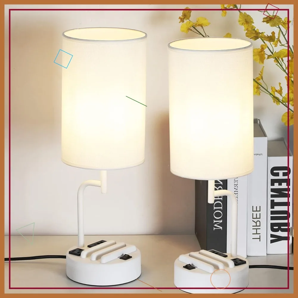 

Современная настольная лампа с 3 USB-портами, розеткой переменного тока и подставками для телефона — идеально подходит для спальни, гостиной, офиса (2 шт., белый цвет)