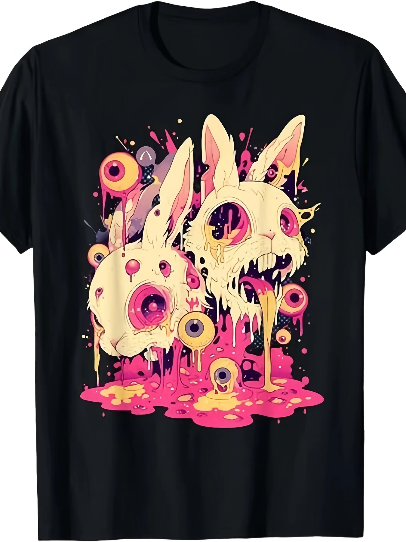 Most Popular! Psychedelic Horror Rabbit Goth Horror T-shirt S 3Xlyouth Sports Style T-shirt, Comfortable T-shirt, Trendy Streetwear, Men's Training and Running Daily Wear