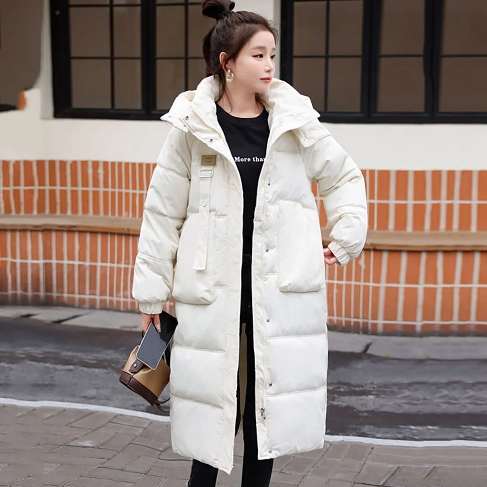 Cotton-padded Jacket Women's Long Knee-length 2024 Winter New Fashion Loose Slim Hooded Explosions Warm Temperament Coat Tide.