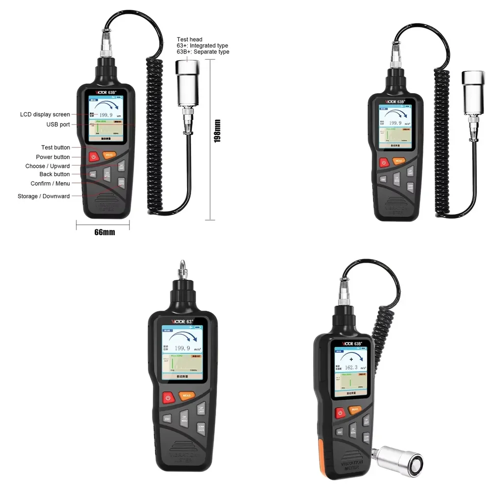 

WAP01 Digital Vibration Hi-sensitivity 0~1999um Probe Velocity Displacement/Acceleration Color Screen Vibration